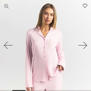 SKIMS Bloom Women's Pajama Set long sleeve button up light pink size XXS